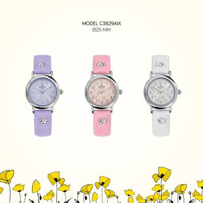 China Water Resistant OEM Kids Alloy Analog PU Strap Flower Kids Watch For Girls for sale