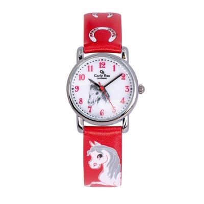 China Water Resistant OEM Kids Alloy Analog PU Strap Horse Kids Watch For Girls for sale