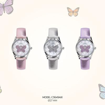 China Non OEM Specific Kids Alloy Leather Bracelet Analog Butterfly Kids Watch For Girls for sale