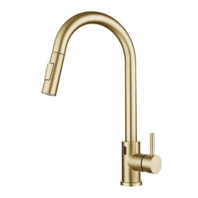 China Sense Faucets Swept Gold Sensor Smart Automatic Kitchen Faucet With Extension Hose for sale