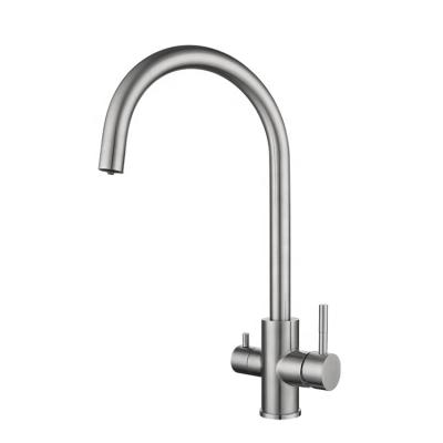 China Modern Double Handle 304 Stainless Steel Three Way Faucet For Kitchen for sale