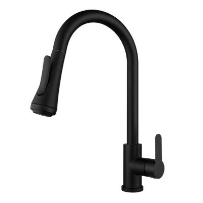 China Modern 4 Mode Kitchen Black Faucet With Pulling Down Sprayer for sale