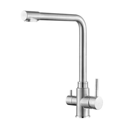 China Modern Double Handle 304 Stainless Steel 3 Way Kitchen Faucet for sale