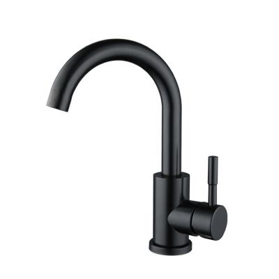 China Metered Faucets Goose Neck Black SS Basin Mixer Tap Faucet For Bathroom for sale