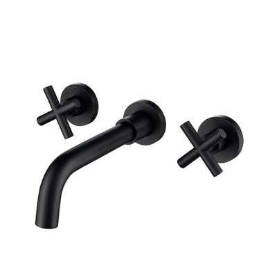 China Double Handle Modern Wall Mounted Cross Basin Sink Concealed Basin Faucet for sale