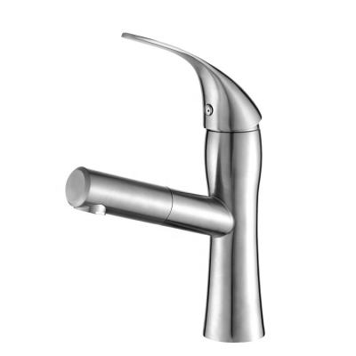 China Modern Brushed Stainless Steel Pullout Lavatory Faucet for sale