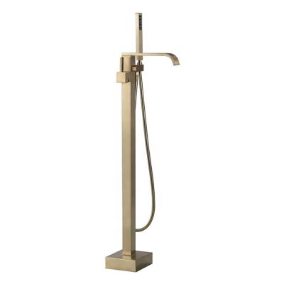 China Gold Free Sliding Bar Plated Floor Mount Bathroom Tub Filler With Hand Shower for sale