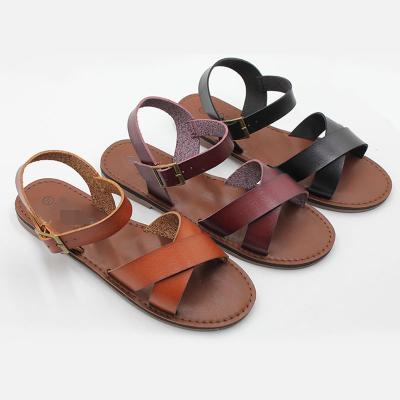 China Fashion Trend 2023 Hot-selling Flat sandals women slippers summer  leather beach sandals  luxury sandals cross belt for Togo Nigeria for sale