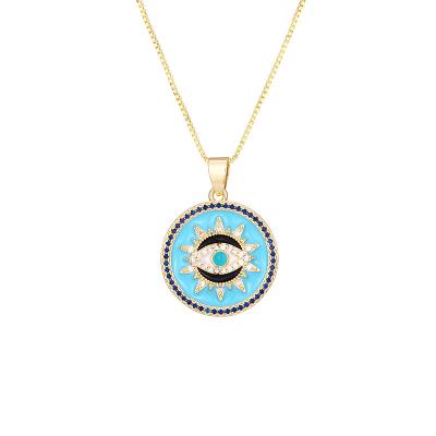 China Trendy Wholesale Fashion Jewelry 18k Gold Plated Colorful Zircon Lucky Eye Pendant Necklace For Women Necklace Jewelry for sale