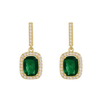 China Fashion Jewelry 18K Gold Plated Earring Wholesale Green Gem Diamond Earrings 925 Sterling Silver For Women for sale