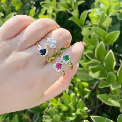 China Wholesale Vintage Fashion Jewelry 18k Gold Plated Adjustable Diamond Ring Trendy Heart Zircon Stone Finger Ring For Women for sale