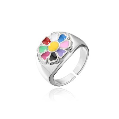 China Wholesale Y2K Fashion 18K Silver Plated Jewelry Colorful Daisy Flower Ring Adjustable Rings For Women for sale