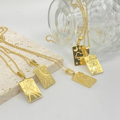 China Other Fashion Jewelry Wholesale Gold Plated Initial Necklace Stainless Steel Tarot Card Pendant Necklace For Women for sale