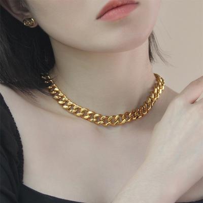 China Wholesale BOHEMIA Women Jewelry Non Fading Cuban Chain Necklace Stainless Steel Jewelry Fashion Simple Luxury Clavicle Chain for sale