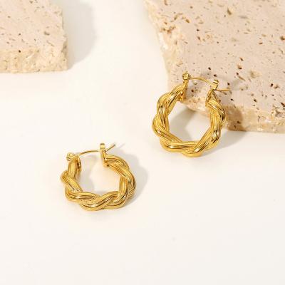 China Wholesale Fashion Women Jewelry Luxury Double Twist Twist C Shape Earrings Creative 18K Gold Plated Stainless Steel Earrings for sale