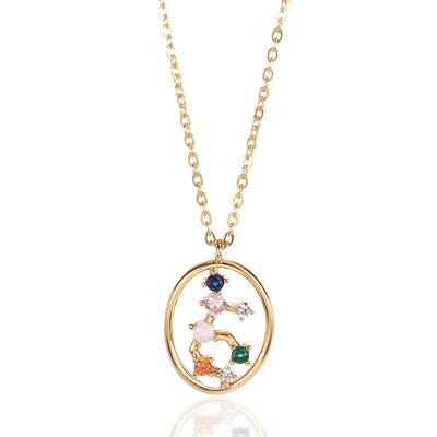 China Wholesale BOHEMIA Fashion Women Jewelry 12 Constellations 18K Gold Zodiac Zircon Hollow Necklace- For Capricorn Lovers for sale