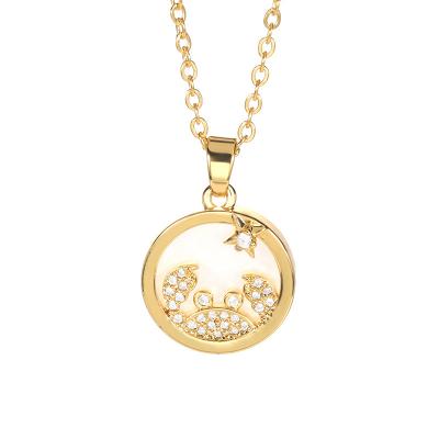 China Wholesale BOHEMIA Women's Jewelry 12 Constellations Gold Coin Necklace CIA Female White Necklace Shell Round Pendant Stainless Steel for sale