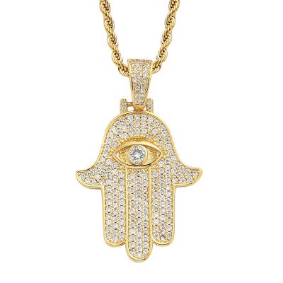 China Wholesale Hip Hop Fashion Gold Plated Cuban Link Necklace Retro Hip Hop Jewelry Necklace Palm Pendant For Men for sale