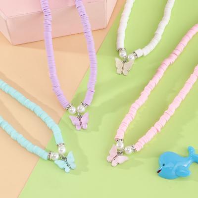 China Wholesale Fashion Colorful Acrylic Butterfly Charms Necklace Polymer Clay Pendant Necklace For Women for sale