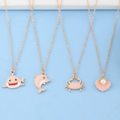 China BOHEMIA 4 Pcs / Set Wholesale Fashion Cartoon Dolphin Necklace Pink Shell Pearl Necklace Pearl For Women for sale