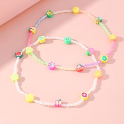 China CLASSIC Wholesale Fashion 2pcs/set Colorful Fruit Clear Beaded Necklace Sublimation Custom Bling Necklace For Girls Jewelry for sale