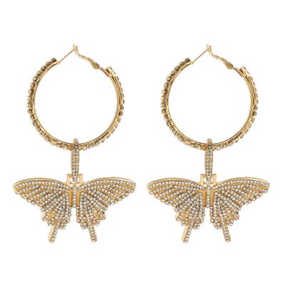 China Fashion Wholesale Gold And Silver Butterfly Stud Fashion Jewelry Diamond Hoop Earrings For Women for sale