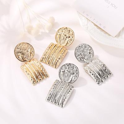 China Wholesale FASHIONABLE Hot Sale Gold Coin Drop Earring Geometric Silver Round Square Metal Dangle Earring For Women Jewelry for sale