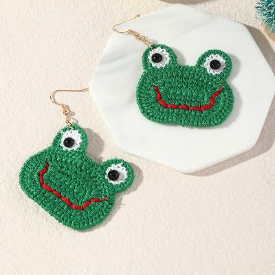 China Wholesale Cute Fashion Cartoon Green Frog Dangling Earrings Customized Circle Earrings For Girl for sale