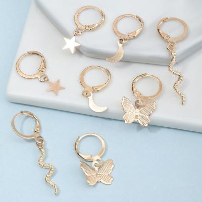 China Other Wholesale 4pair/set Gold and Silver Butterfly Earing Charm Star Moon Earring Snake Circle Earring for Girls for sale