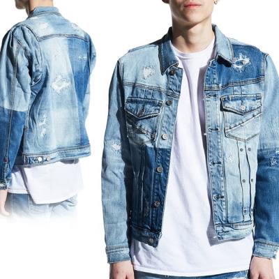 China Sustainable OEM Designer Branded Distressed Denim Jacket High Quality Vintage Denim Jacket for sale