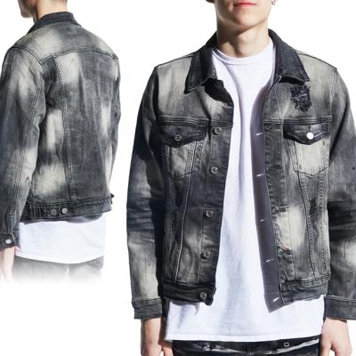 China Small Moq Long Lasting Funky Black Denim Jacket Man Street Fashion OEM Logo for sale