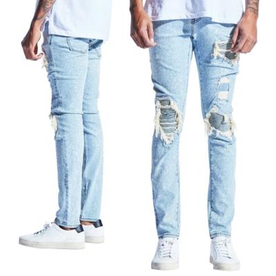 China Heavy Color Fade Proof OEM Knee Rips Blue Jeans Mens New Design Custom Logo Mens Jeans for sale