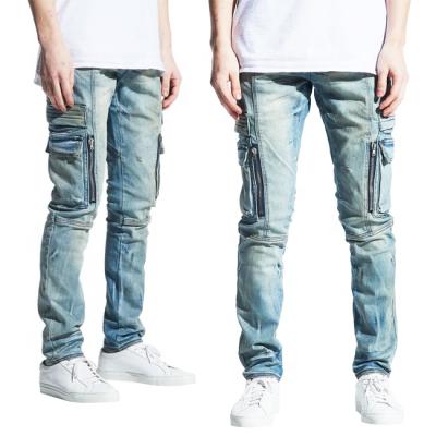 China Street Cargo OEM USA Fade Proof Color Popular Lattice Zipper Latest Design Mens Custom Jeans for sale