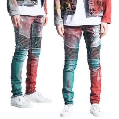 China Color Fade Proof OEM Splatter Ink Splatter Men's Jeans Slim Fit Latest Design Mens Jeans Custom Jeans Tags for sale