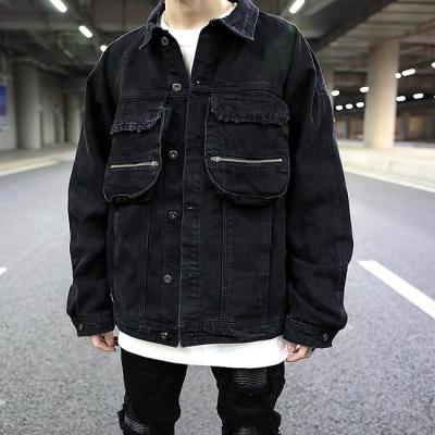 China Dropshipping Pockets Sustainable Mens Fashion Denim Jackets Oversized Black Stock Jacket Men for sale