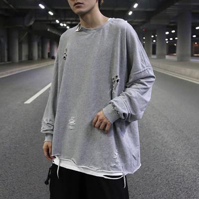 China High quality stock anti-shrink vintage sweatshirt dropshipping ripped men's cotton sweatshirt for sale