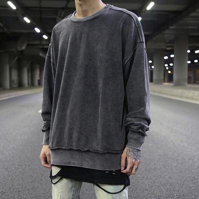 China Men's Oversize Crewneck Sweatshirt Stock Plain Color Distressed Sweatshirt Dropshipping Anti-Shrink for sale