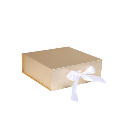 China AP07 Materials champagne custom logo recycled luxury carton folding small wholesale printed wedding gift box packaging with ribbon for sale