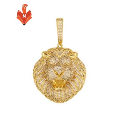 China AJ007-PE Fashion Hip Hop Design 18k Gold Environmental Friendly Pendant Designs Mens Jewelry Sets Iced Out CZ Lion Pendant For Jewelry Vendor for sale