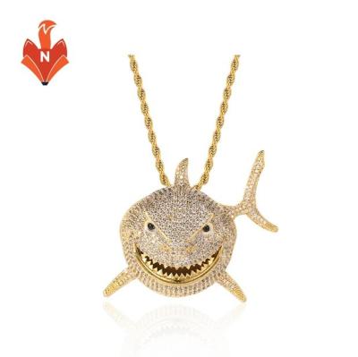 China AJ048-NE Amazon Selling Zircon Boy Jewelry Shark Hot Environmental Friendly Cool Pendant Chain Cuban Chain Pendant Necklaces For Men Hitter Hip Hop for sale