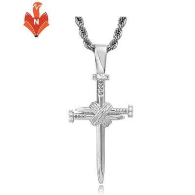 China AJ038-NE Fashion Iron Cross Shape Nail Men's Punk Pendant Environmentally Friendly Cuban Necklace Style Jewelry Sets For Men Hip Hop for sale