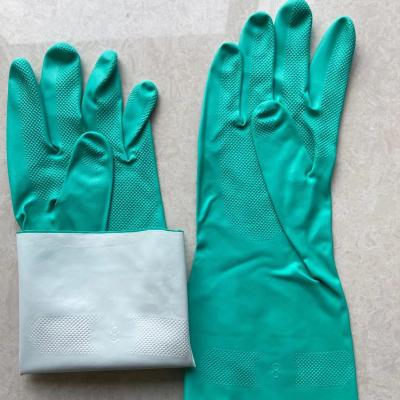 China Hot Selling Long Cuff Flock Breathable Lined Nitrile Gloves for sale