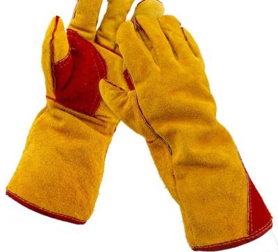 China Construction / yellow leather working gloves /cow industury /agriculture /16 size 14 split leather welding gloves for sale