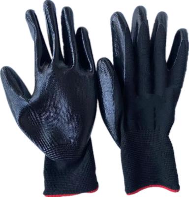 China Knit Wrist Factory Delivery 13G Black Polyester Nitrile Work Gloves Black Garden Quickly for sale