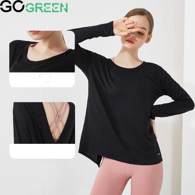 China Breathable Fashion Ladies Backless Quick Dry Yoga Sets Long Sleeve Outdoor Workout Suit Active Women's Yoga T-Shirt for sale