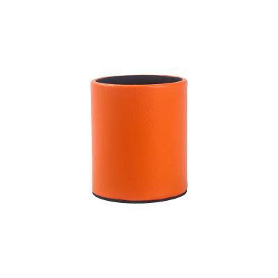 China Eco-friendly Multifunctional Furniture Pen Holders Storage Boxes Office Desk Decor Round  Leather Stationery Organizer for sale