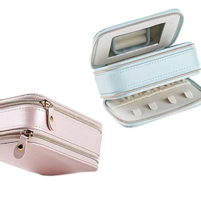 China Fashionable Portable Mini Jewelry Gift Storage Packaging Boxes Organizer  Custom With Mirror PU Leather Travel Jewellery Box for sale