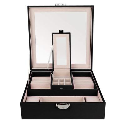 China Fashionable PU Leather Jewellery Box Mirrored Jewelry Organizer BIG Jewelry Packaging Box for sale