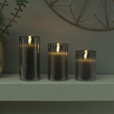 China Flameless Party Lights - Gray LED Candles - Authentic Flickering Flame in Glass Stand (3 Packs) - Battery Operated for sale