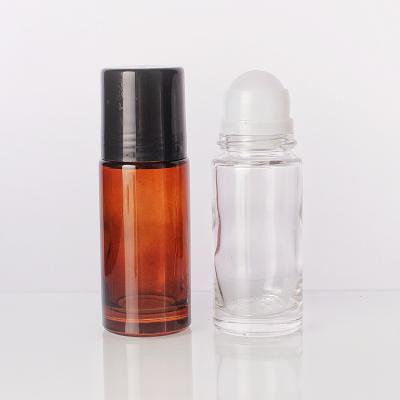 China 50ml Essential Oil Refillable Deodorant Roll Bottle Cosmetic Empty Transparent Amber Bottle Roll-On Bottle for sale